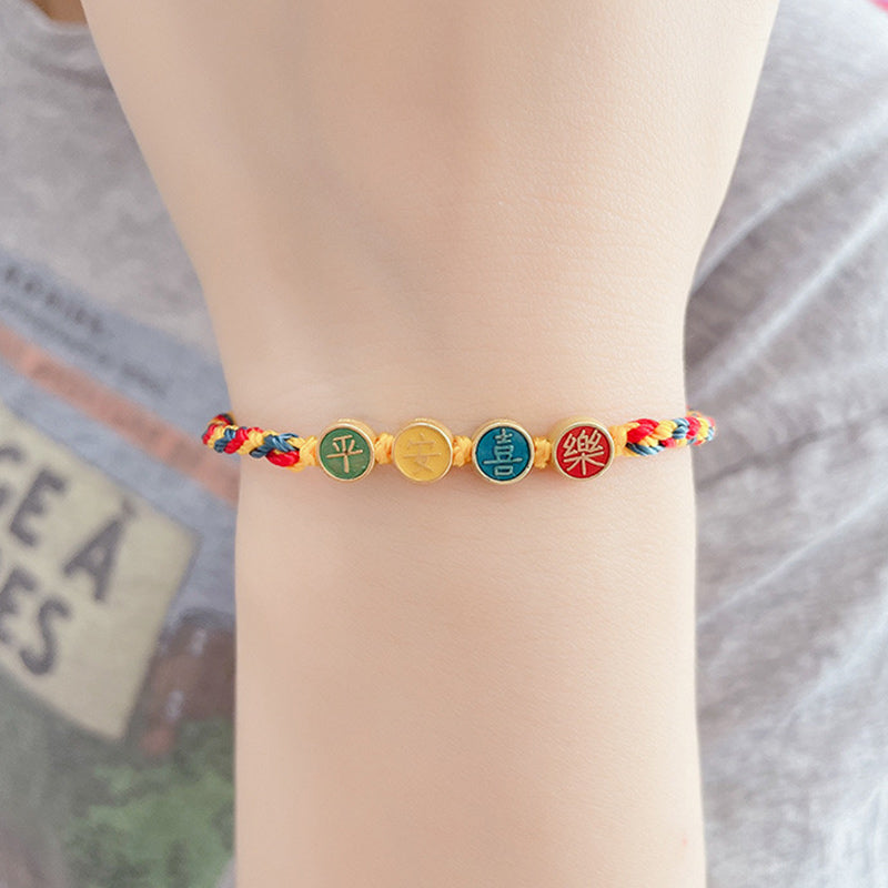 Buddha Stones Handmade Dunhuang Color Thread Peace And Joy Protection Braid String Bracelet