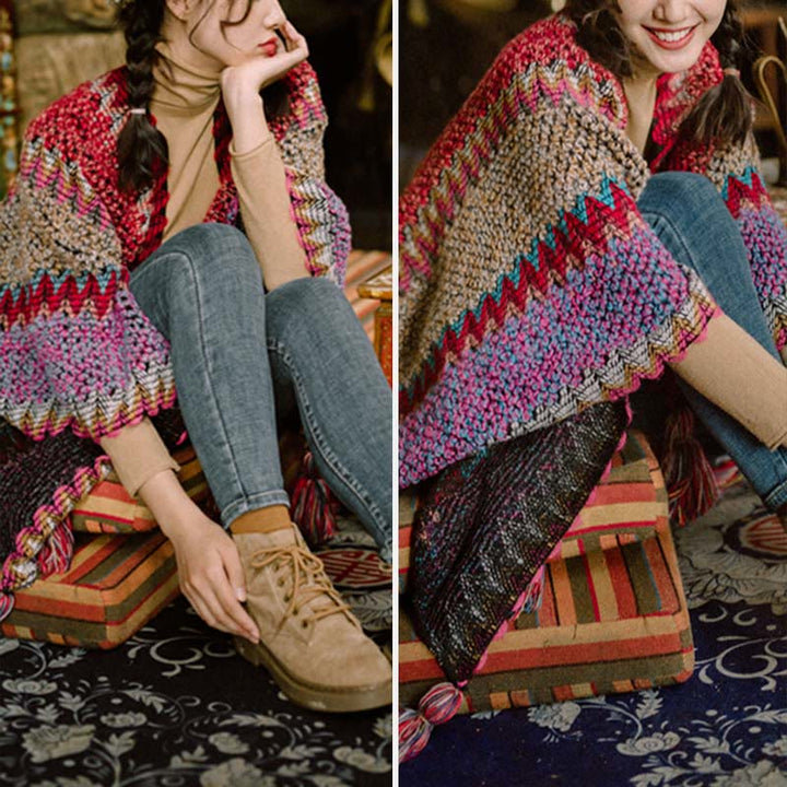 Buddha Stones Tibetan Shawl Warm Cloak Tibetan Tassel Scarf - image 9