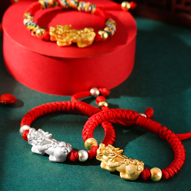 Buddha Stones 999 Sterling Silver PiXiu Wealth King Kong Knot String Braided Kids Child Bracelet - image 16