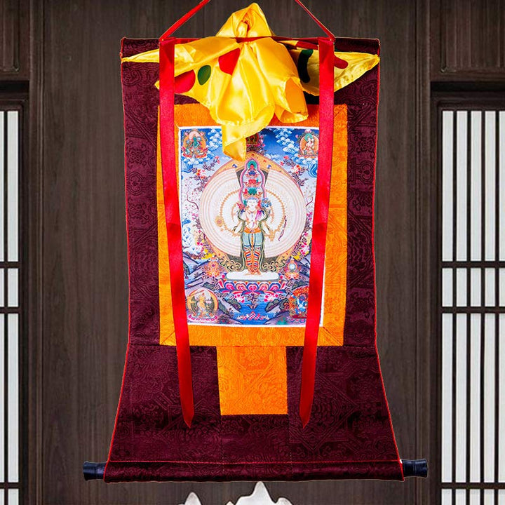 Buddha Stones Tibetan Thousand-handed Avalokitesvara Framed Thangka Blessing Decoration