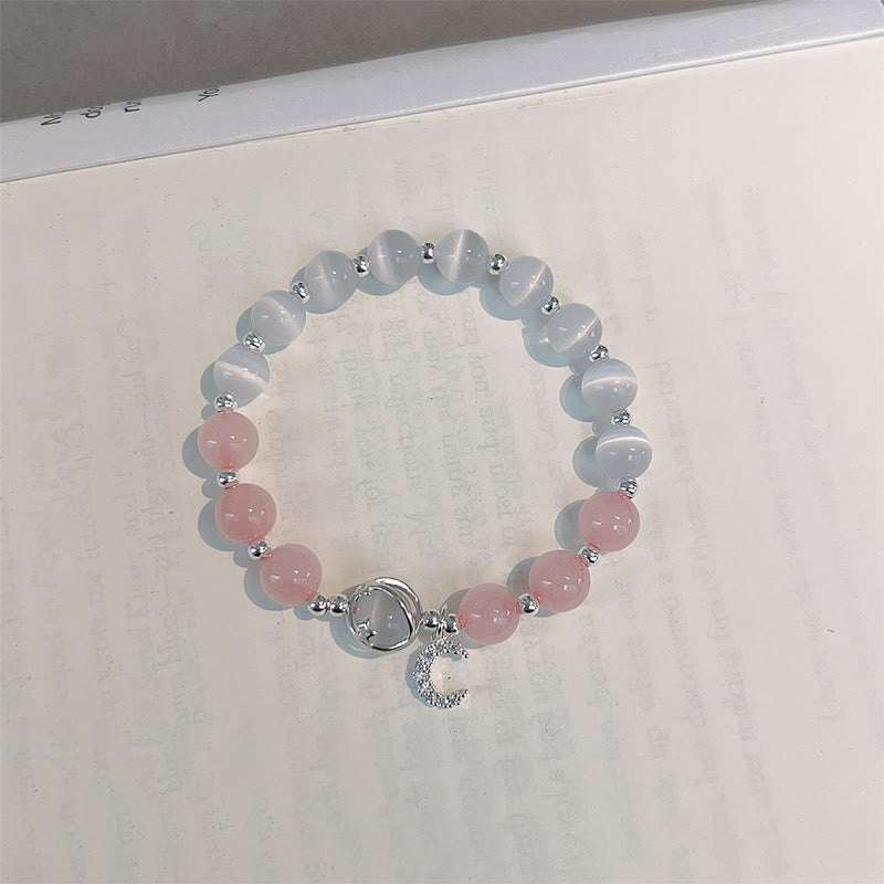 Buddha Stones Natural Cat's Eye Pink Crystal Moon Love Charm Bracelet - image 3