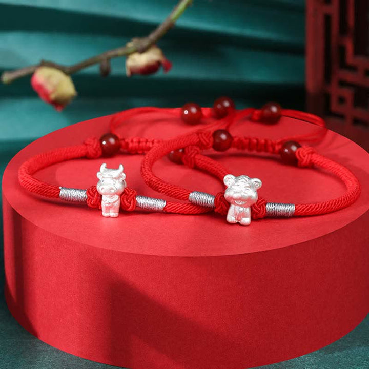Buddha Stones 999 Sterling Silver Chinese Zodiac Luck Strength Red String Bracelet - image 8