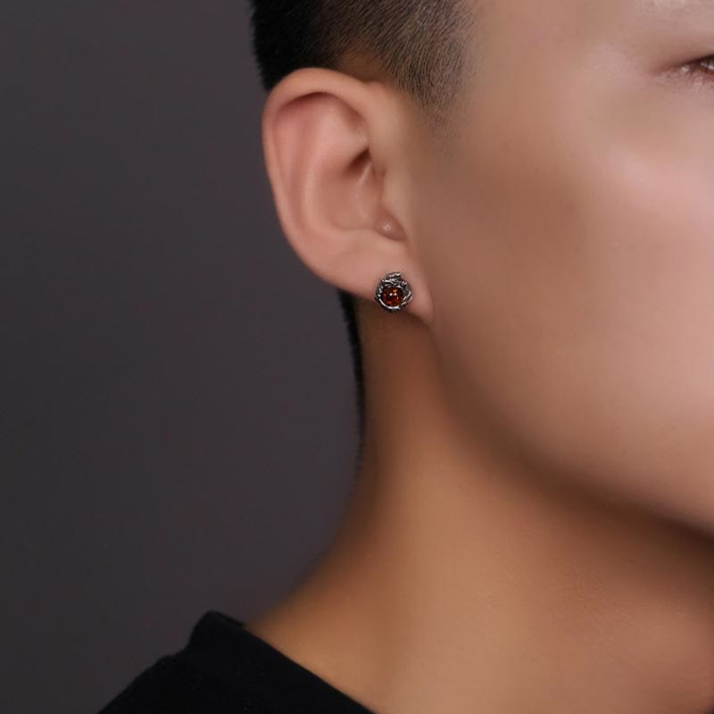 Buddha Stones 925 Sterling Silver Natural Amber Dragon Success Protection Stud Earring - image 2