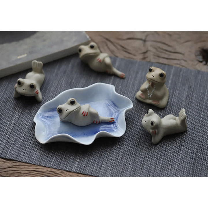 Meditating Ceramic Small Frog Statue Decoration - image 8