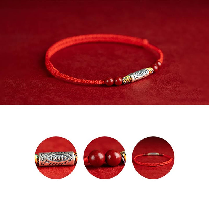 Buddha Stones 925 Sterling Silver Koi Fish Cinnabar Bead Wealth Handcrafted Braided Bracelet Anklet - image 11