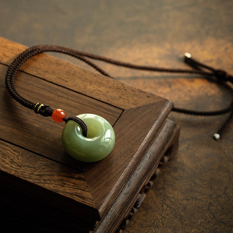 Natural Round Jade Gray Jade Peace Buckle Luck Necklace Pendant - Natural Jade(Color May Vary) - image 0