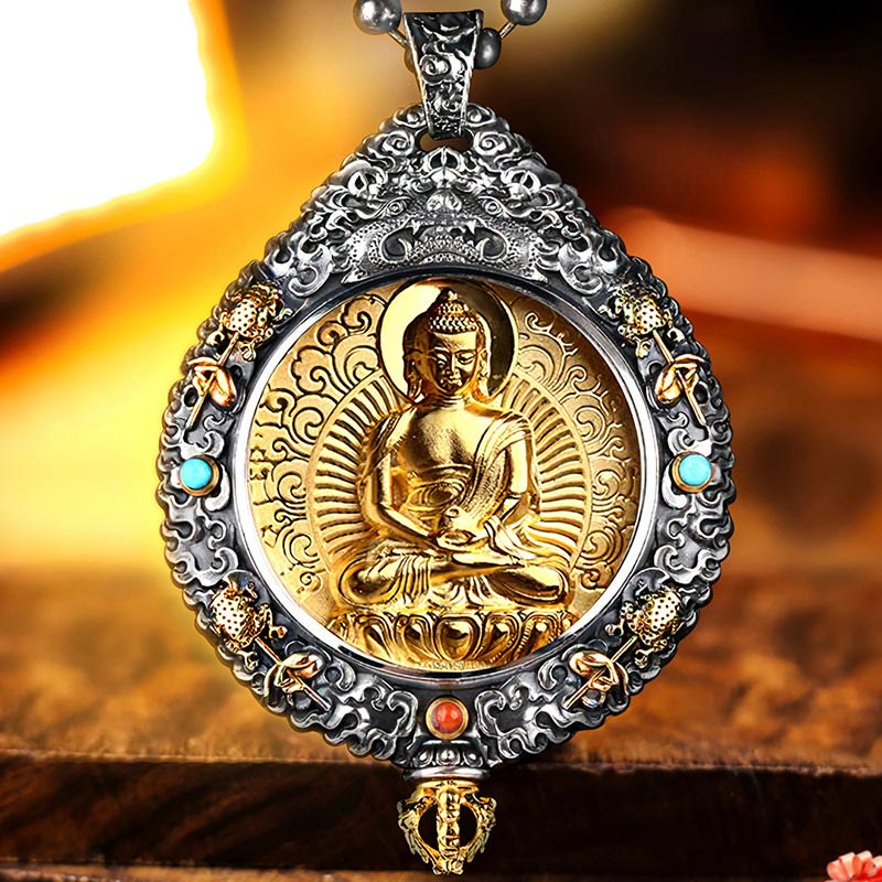 Buddha Stones Chinese Zodiac Natal Buddha Thangka Nine Palaces Eight Diagrams Wealth Rotatable Necklace Pendant - image 0