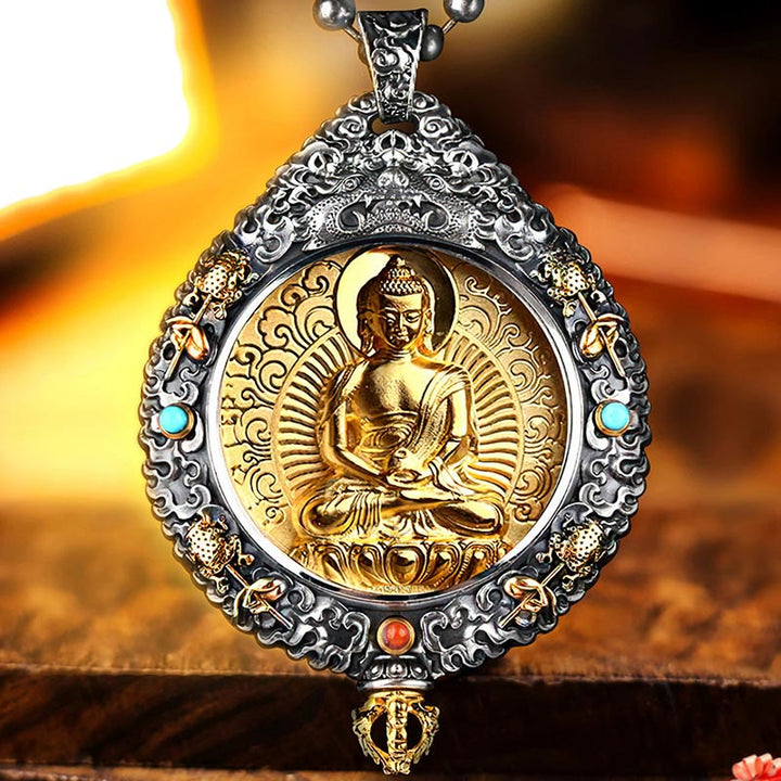 Buddha Stones Chinese Zodiac Natal Buddha Thangka Nine Palaces Eight Diagrams Wealth Rotatable Necklace Pendant - image 0