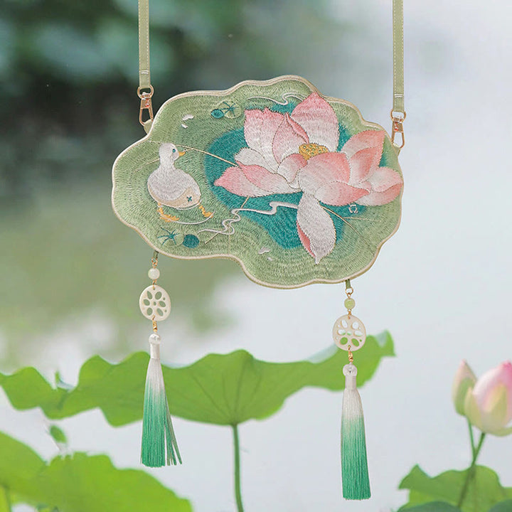 Buddha Stones Luck Embroidery Lotus Koi Fish Rabbit Flower Hanfu Bag Crossbody Bag Shoulder Bag - image 1