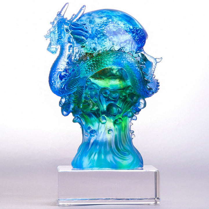 Buddha Stones Handmade Azure Dragon Liuli Crystal Art Piece Success Protection Home Office Decoration - image 3