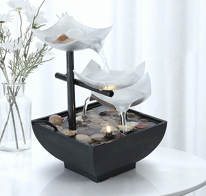 Three Layers Waterfall Fountain Tabletop Lotus Ornaments With River Rocks Desktop Decoration - image 5
