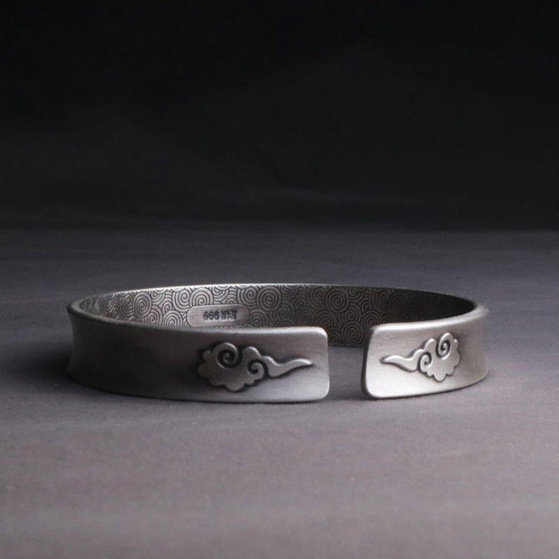 Buddha Stones 999 Sterling Silver Yin Yang Auspicious Clouds Balance Harmony Bracelet - image 5