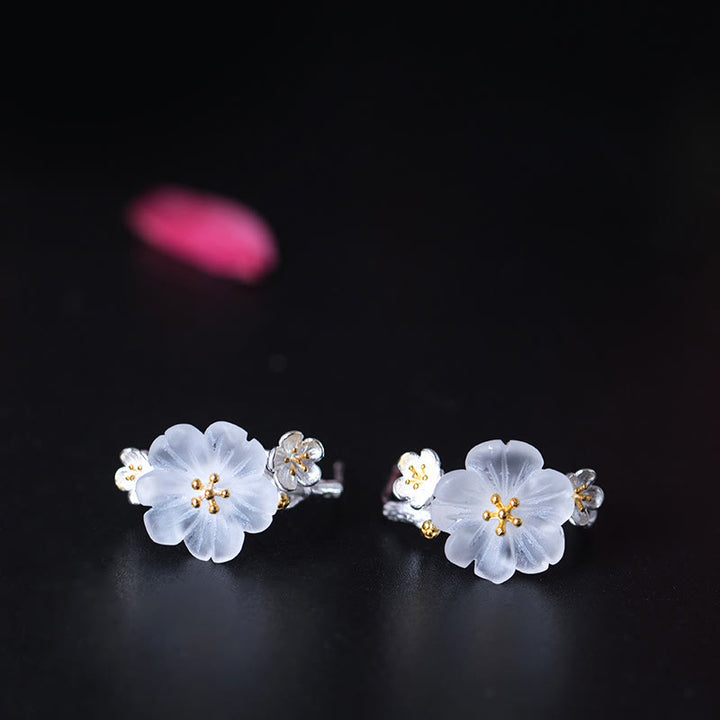 Buddha Stones 925 Sterling Silver Plum Blossom Floral Blessing Earrings - image 12