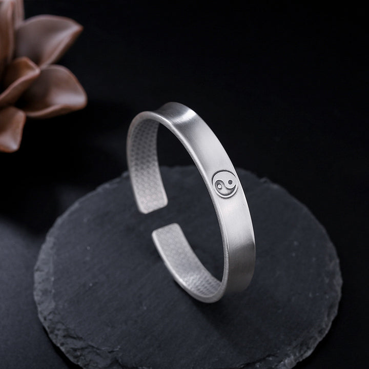 Buddha Stones 999 Sterling Silver Yin Yang Auspicious Clouds Balance Harmony Bracelet - Yin Yang - image 9