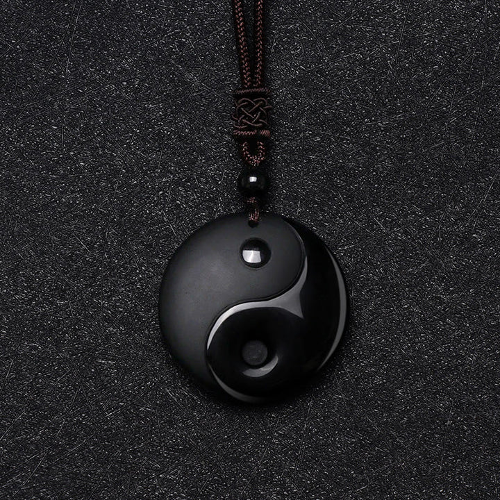 Buddha Stones Black Obsidian Taoism Five Sacred Mountains Nine-Character Mantra Carved Purification Yin Yang Necklace Pendant - image 5