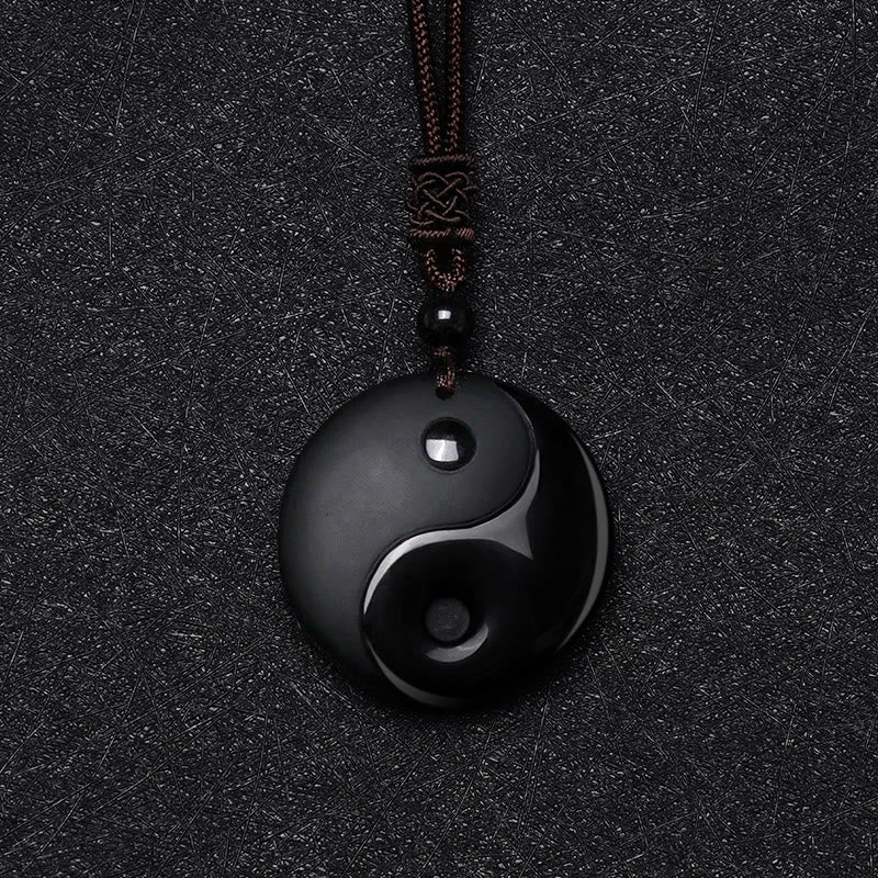 Buddha Stones Black Obsidian Taoism Five Sacred Mountains Nine-Character Mantra Carved Purification Yin Yang Necklace Pendant - image 4