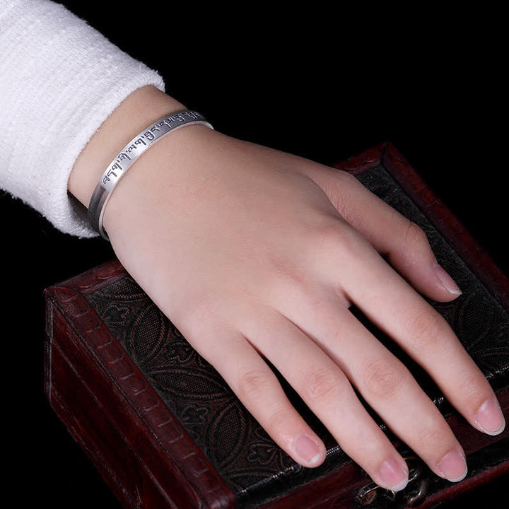 Buddha Stones 999 Sterling Silver Six True Words Heart Sutra Protection Bracelet Bangle - image 4