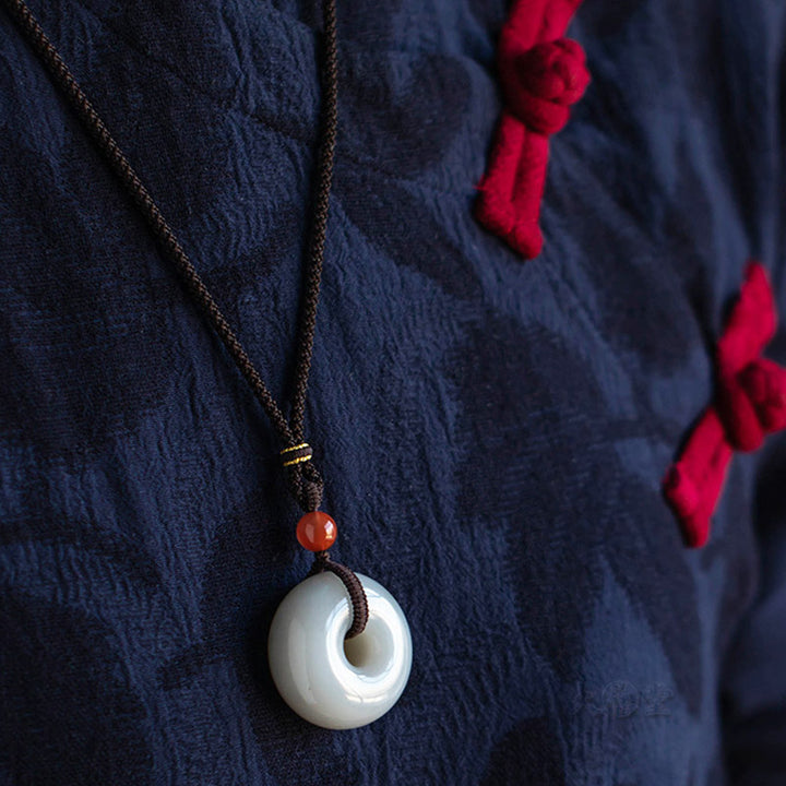 Natural Round Jade Gray Jade Peace Buckle Luck Necklace Pendant - image 17