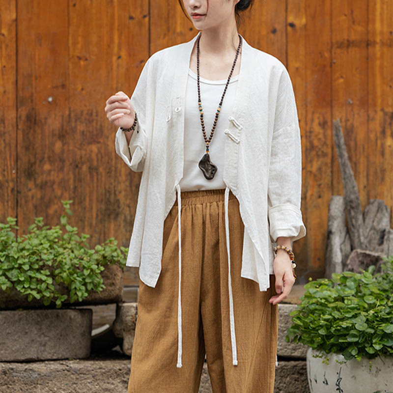 Buddha Stones Frog-Button Hanfu Design Shirt Top Ramie Linen Jacket