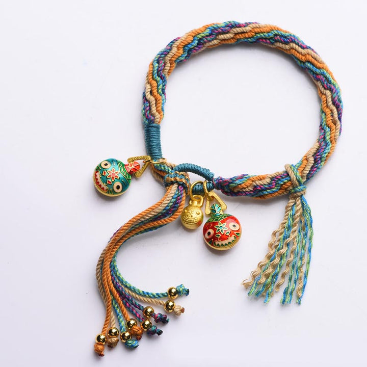 Buddha Stones Gold Swallowing Beast Family Luck Reincarnation Knot Braid Colorful String Bracelet