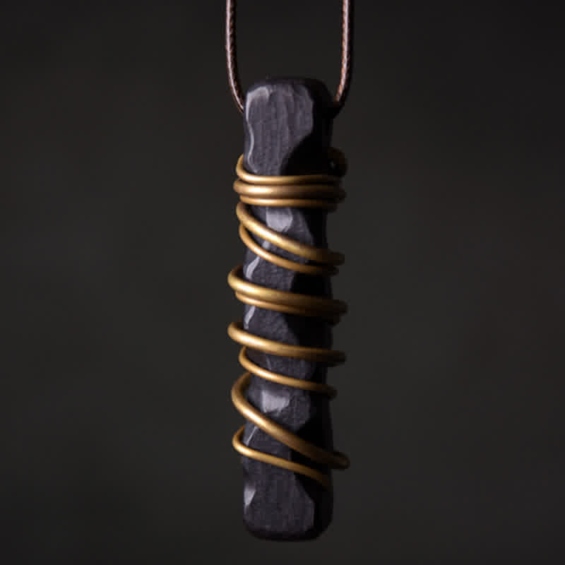 Buddha Stones Tibet Ebony Wood Brass Balance Peace Necklace Pendant - image 0