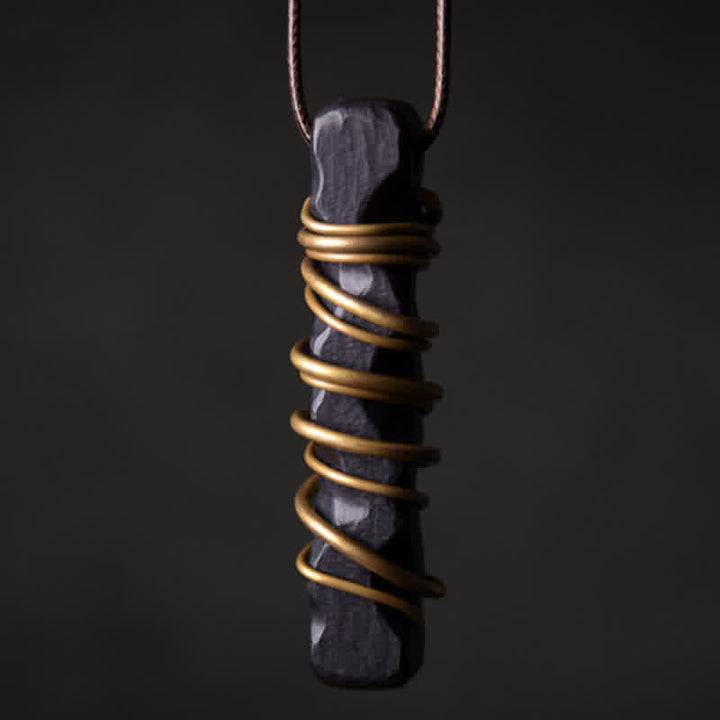 Buddha Stones Tibet Ebony Wood Brass Balance Peace Necklace Pendant - image 0