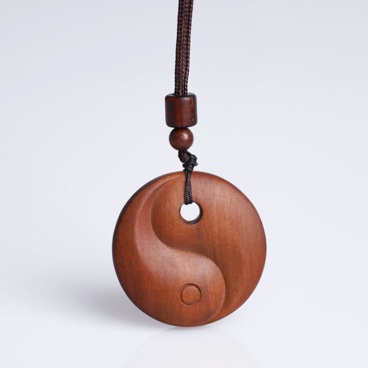 Buddha Stones Lightning Struck Jujube Wood Yin Yang Luck Protection Necklace Pendant