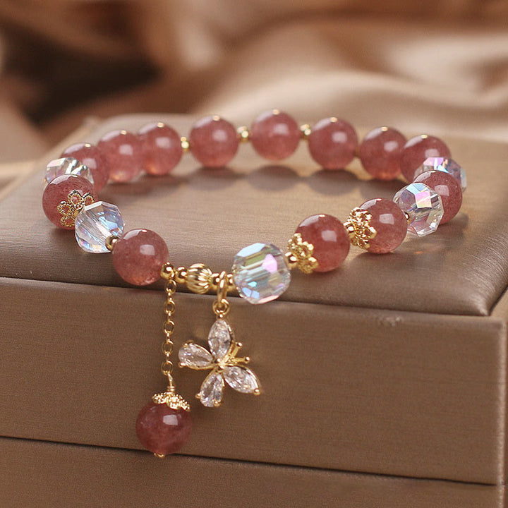 Buddha Stones Natural Strawberry Quartz Love Healing Butterfly Charm Bracelet - image 6