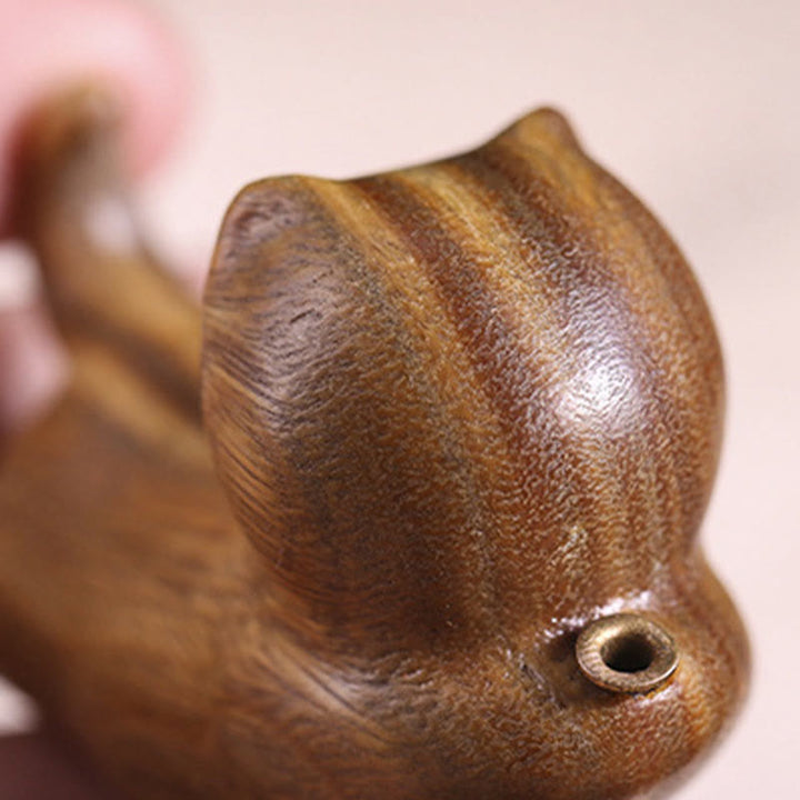Buddha Stones Green Sandalwood Cute Cat Pattern Soothing Stick Incense Burner Decoration - image 11