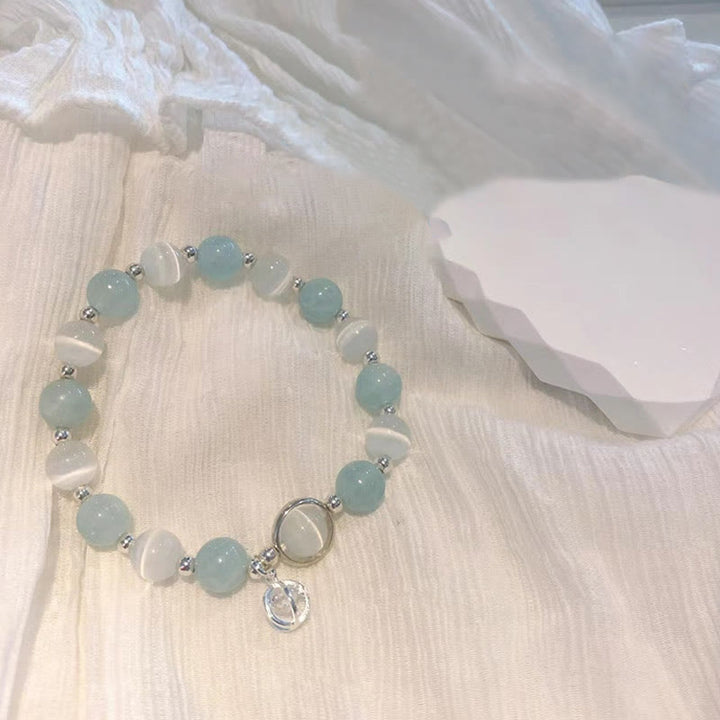 Buddha Stones 925 Sterling Silver Cat's Eye Aquamarine Support Charm Bracelet - image 4