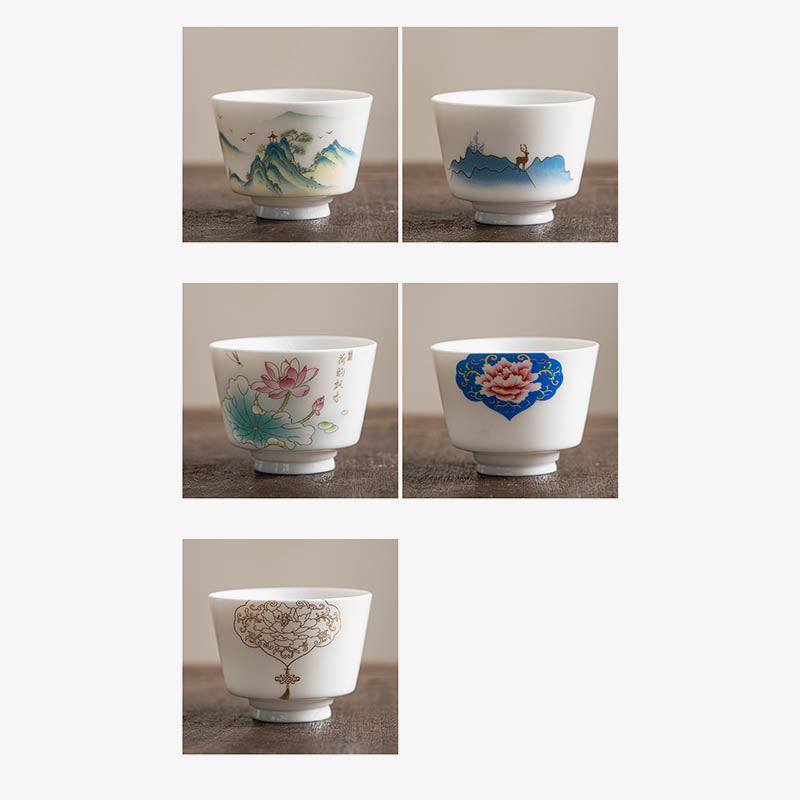 Buddha Stones Lotus Flower Leaf Mountain Pavilion Elk Peony Ceramic Teacup Kung Fu Tea Cup