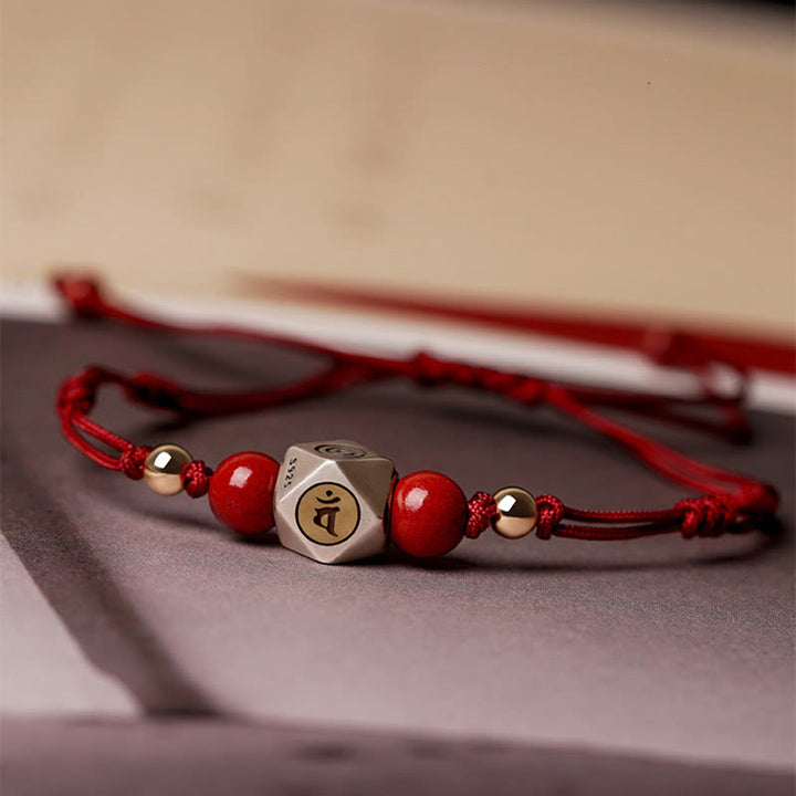 Buddha Stones Handmade 925 Sterling Silver Chinese Zodiac Natal Buddha Cinnabar Calm Braided Bracelet