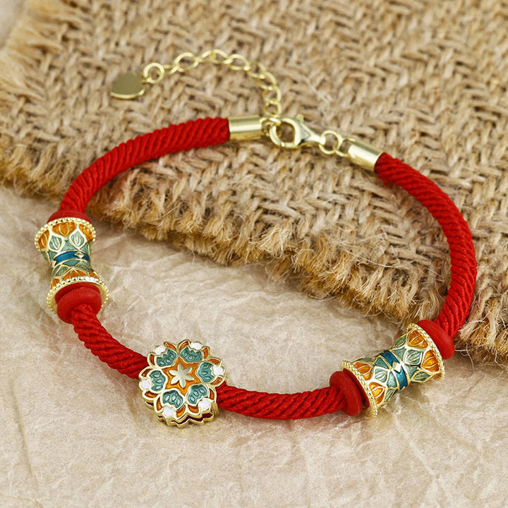 Buddha Stones Dunhuang 925 Sterling Silver Lotus Drum New Beginning Red Rope Bracelet - image 2