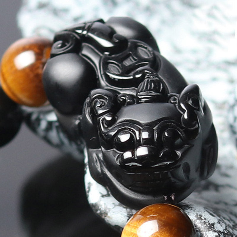 Buddha Stones FengShui PiXiu Rainbow Obsidian Tiger Eye Wealth Bracelet