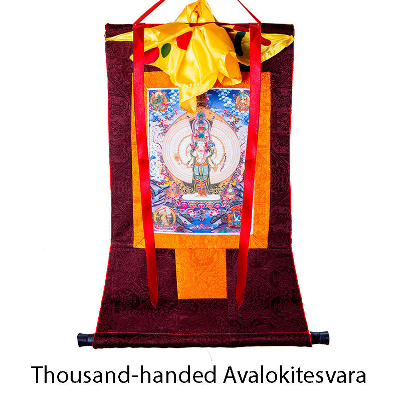 Buddha Stones Tibetan Thousand-handed Avalokitesvara Framed Thangka Blessing Decoration