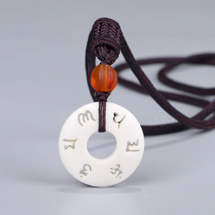 Buddha Stones Ivory Fruit Om Mani Padme Hum Engraved Protection Necklace Pendant - Ivory Fruit(Protection♥Support) - image 1