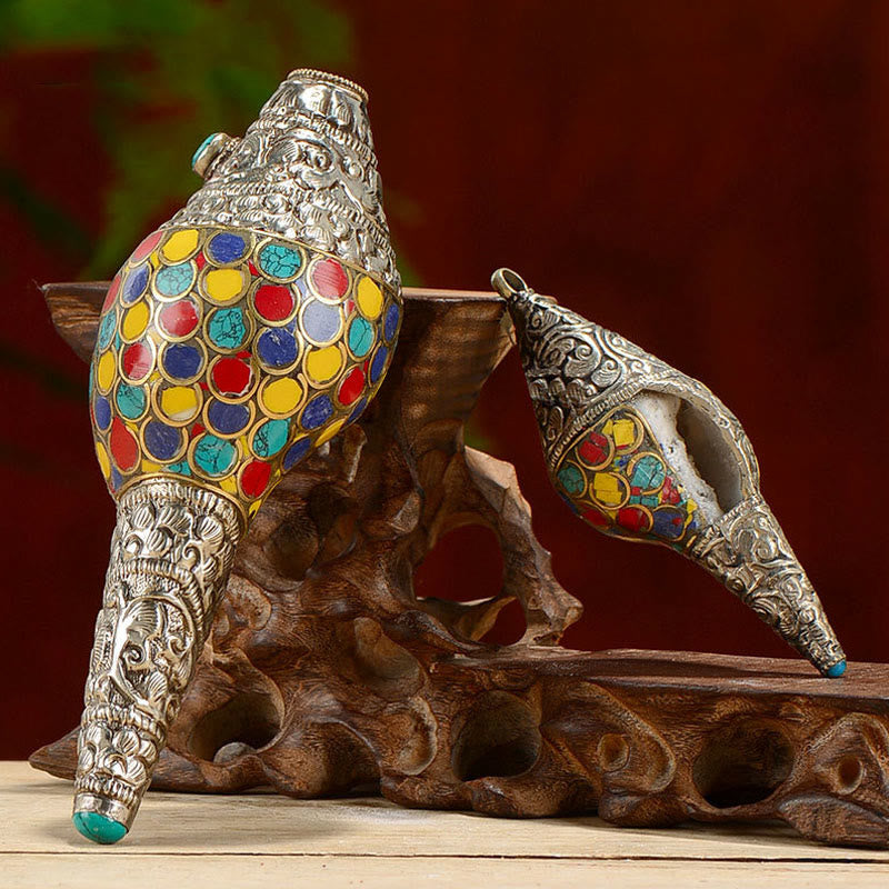 Tibetan Handmade Natural Shankha Colorful Conch Shell Seashell Wealth Home Decoration - image 12