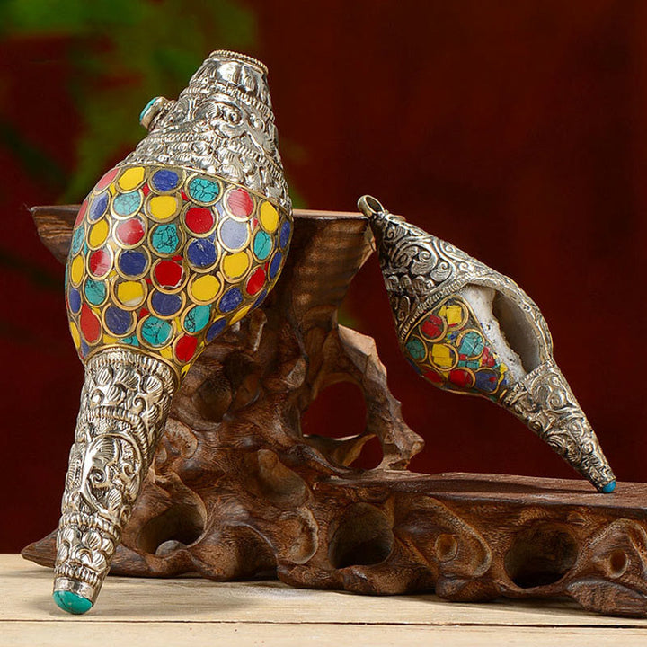 Tibetan Handmade Natural Shankha Colorful Conch Shell Seashell Wealth Home Decoration - image 0