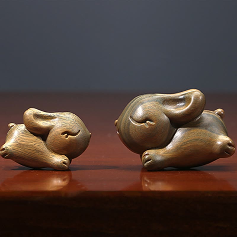 Buddha Stones Green Sandalwood Small Mini Cute Rabbit Bunny Peace Decorations - image 16