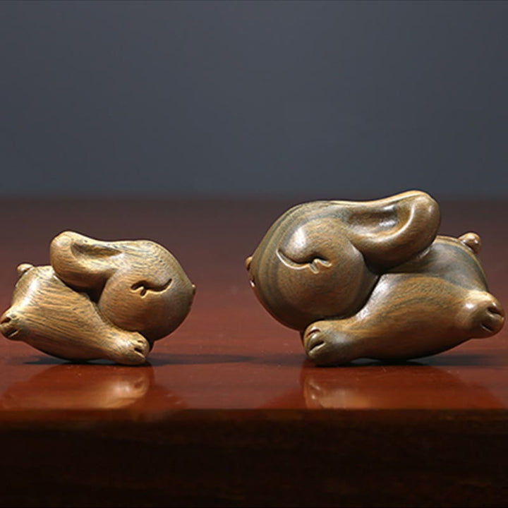 Buddha Stones Green Sandalwood Small Mini Cute Rabbit Bunny Peace Decorations - image 16