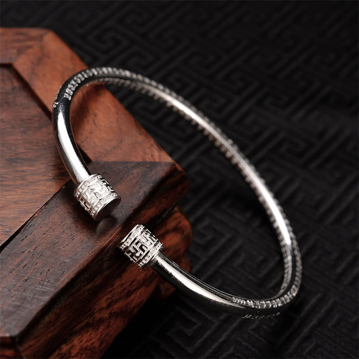 Heart Sutra Engraved Swastika Pattern Luck White Copper Bracelet Bangle - image 2