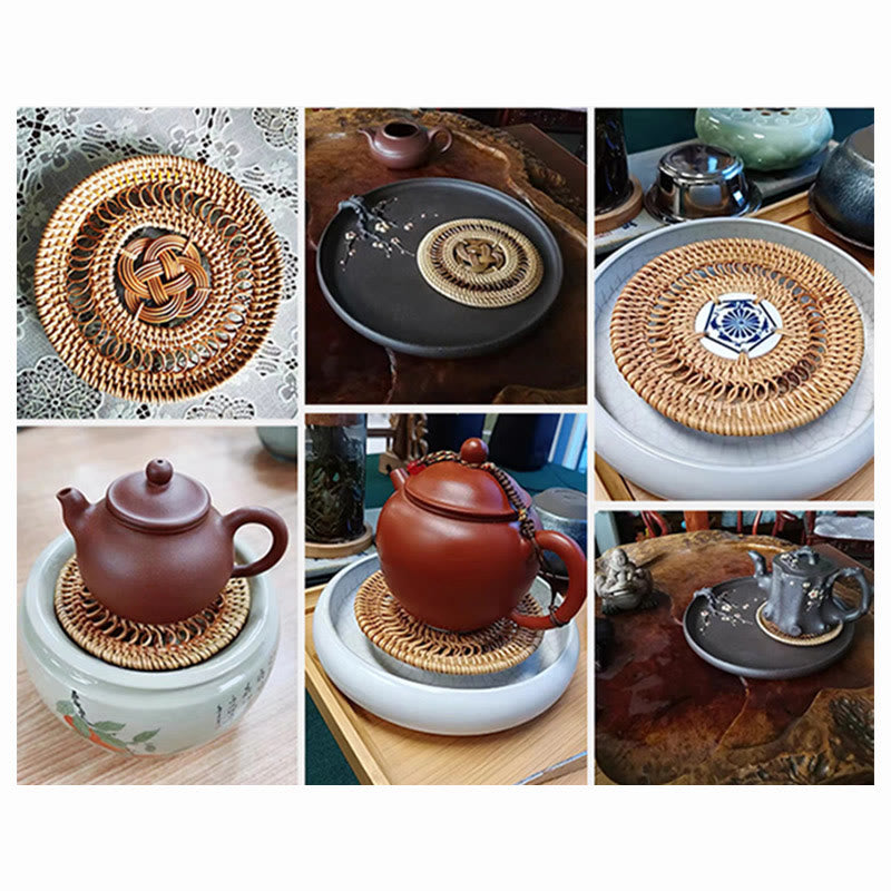 Ceramic Flower Pattern Rattan Cup Mat Tea Cup Coaster - image 22