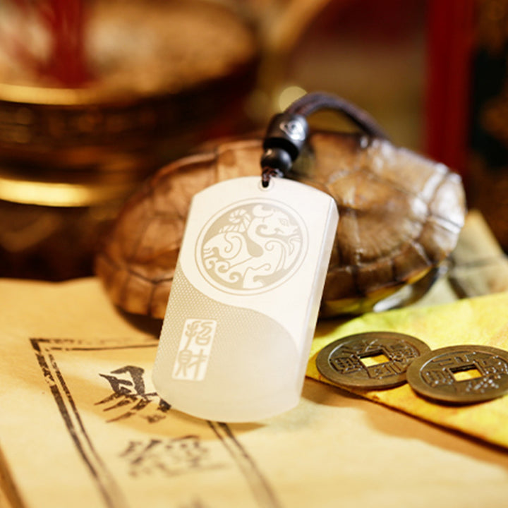 White Jade PiXiu Yin Yang Luck Protection Necklace Pendant - image 5