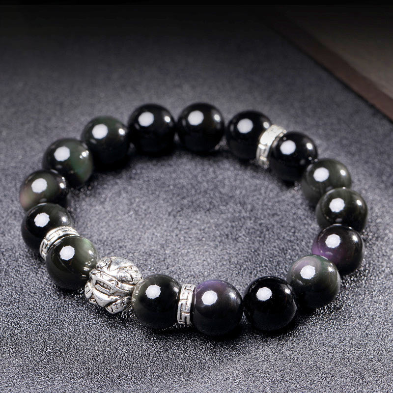 FengShui Natural Rainbow Obsidian PiXiu Blessing Bracelet