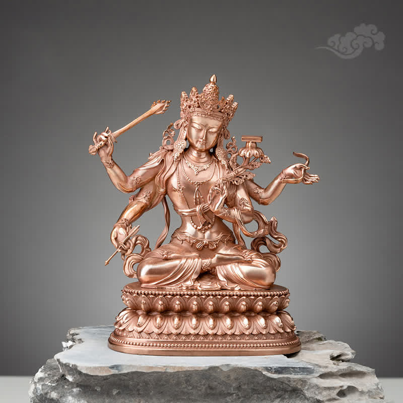 Four-armed Manjusri Bodhisattva Figurine Serenity Copper Statue Decoration - Red - 20CM - image 0