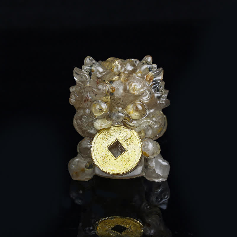 Buddha Stones Handmade Cute PiXiu Gold Coin Crystal Fengshui Energy Wealth Fortune Home Decoration - Golden Rutilated Quartz - image 28
