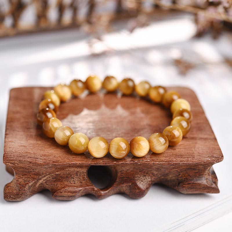 Buddha Stones  Anxiety Stress Healing Crystal Tiger Eye Bead Bracelet - Golden Tiger Eye-8mm - image 0