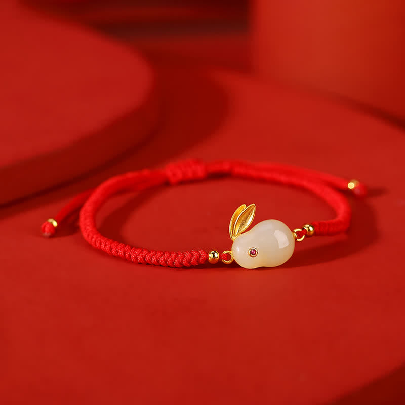 Buddha Stones 925 Sterling Silver Year of the Rabbit Hetian White Jade Luck Red String Protection Bracelet - image 5