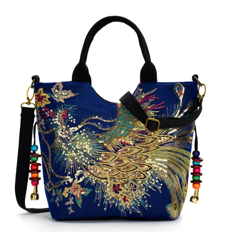 Peacock Double-sided Embroidery Tote Bag Shoulder Bag Crossbody Bag