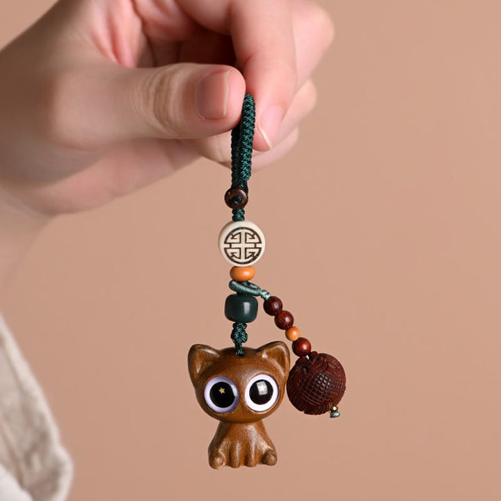 Buddha Stones Green Sandalwood Lucky Cat Koi Fish Cure Key Chain Phone Hanging Decoration - image 23